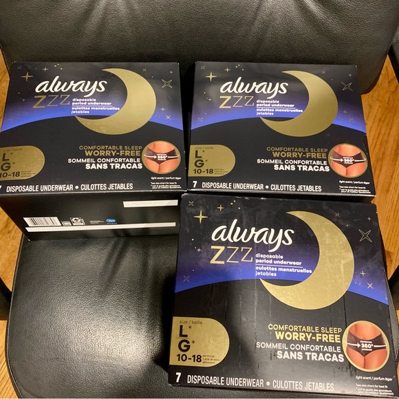 3 Always ZZZ Overnight Disposable Period Underwear Size L/G 10-18, 7 ea - Picture 1 of 1